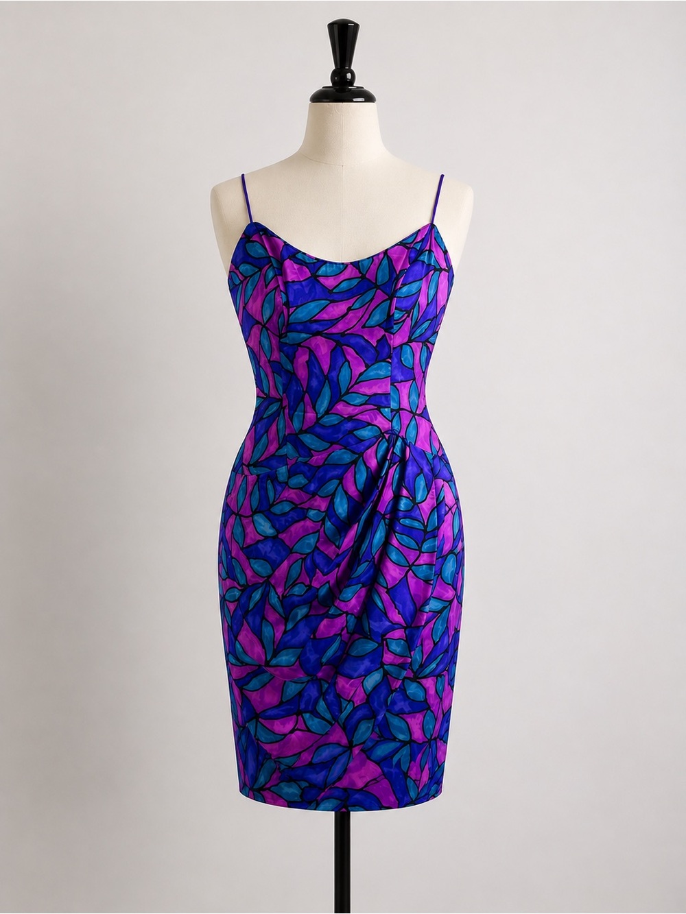 Vintage A.J. Bari 100% Silk Slip Dress Purple Blue Abstract Print Size Medium